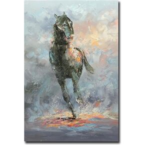 ART,24X36Inch Abstract Hand Painted Running Horse Oil Painting Vertical Wall Art on Canvas Decorative Paintings Wood Inside Framed Ready to Hang