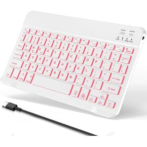 D DINGRICH Wireless Keyboard - Portable, Magnetic, Ultra-Slim, 7 Color Backlit, Universal Rechargeable Bluetooth Keyboard for Multi-Device, iOS iPhone/iPad, Samsung Android Tablet, Windows, Smartphone