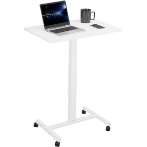 VIVO Mobile Compact 28 inch Pneumatic Lift Sit to Stand Laptop Desk, Rolling Presentation Cart, Height Adjustable Ergonomic Workstation with Locking Wheels, White, CART-V00LW