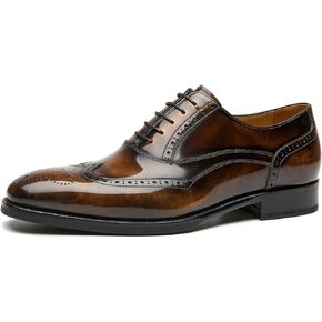 BEAU TODAY Wingtip Oxfords Shoes for Men,Brogue Dress Oxford Shoes for Men，Leather Formal Classic Lace Up Church Shoes for Casual Business