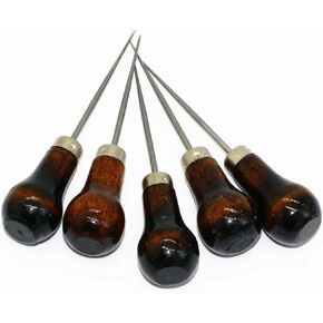M-W Pack of 5 Gourd Shape Leather Craft Cloth Wood Handle Scratch Awl Tool Pin Punching