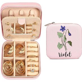 Birthday Gifts for Women Teen Girls, Small Travel Jewelry Case Pink Jewelry Box With Flower Personalized Jewelry Holder & Organizer Case Mothers Day Gifts for Women
