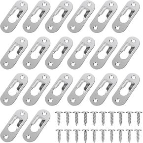 20 Pack Single Keyhole Hangers, 43 X 16 mm Heavy Duty Metal Keyhole Hangers Frame Hangers Picture Hanging Hardware with 40 PCS Screws (Silver)