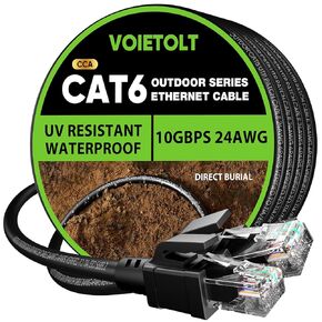 Cat 6 Outdoor Ethernet Cable 200 ft, 24AWG 10Gbps High Speed Cat6 Ethernet Cable Cord Waterproof Direct Burial LLDPE UV Jacket, Internet Network LAN Cable with 60 Ties CCA, UTP, POE for PC