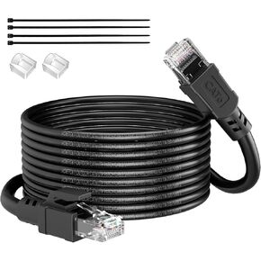 Cat 6 Outdoor Ethernet Cable 200 ft, 24AWG 10Gbps High Speed Cat6 Ethernet Cable Cord Waterproof Direct Burial LLDPE UV Jacket, Internet Network LAN Cable with 60 Ties CCA, UTP, POE for PC