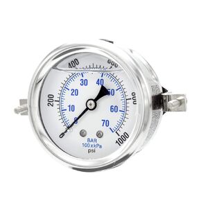 PIC Gauges PRO-203L-254C U-Clamp Panel Mount Glycerin Filled Industrial Pressure Gauge w/ SS Case, Brass Internals, Plastic Lens, 2.5" Dial, 0/30 psi Range, 1/4" Male NPT