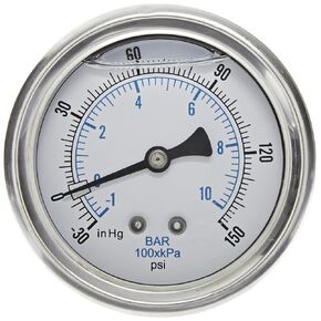 PIC Gauges PRO-203L-254C U-Clamp Panel Mount Glycerin مملوء بمقياس الضغط الصناعي مع حافظة SS، أجزاء داخلية نحاسية، عدسة بلاستيكية، قرص 2.5 بوصة، نطاق 0/30 رطل لكل بوصة مربعة، 1/4 بوصة ذكر NPT