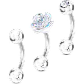 OUFER 3PCS Rook Piercing Jewelry, Plastic Piercings for Surgery, Clear Eyebrow Piercing Jewelry, 16G Eyebrow Rings, Clear Plastic Tragus Daith Rook Earrings for Work