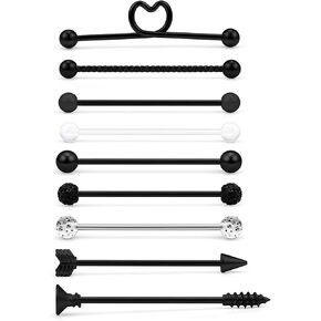 SCERRING 9PCS 14G Stainless Steel Industrial Barbell Cartilage Helix Conch Earring Body Piercing Jewelry 1 1/2Inch(38mm) Heart Arrow Screw Balls For Women Men in Kuwait
