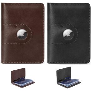 Genuine Leather Passport Holder Wallet Cover Case for Men and Women, International Travel Must Haves Airport Essentials Passport Holder with Airtag Slot, 2 Pack(Brown+Black)