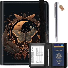Passport Wallets and Vaccine Card Holder Slot,RFID Blocking Leather Passport Holder Book Cover Case with CDC Vaccination Card Slot,Travel Documents Organizer Protector+Metal Pen,Beautiful Tree