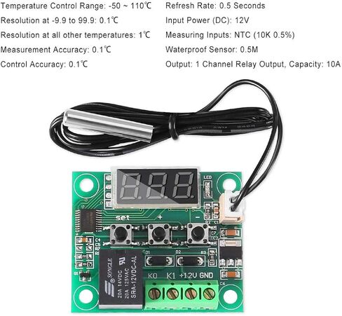 2 قطعة XH-W1219 وحدة التحكم في درجة الحرارة عرض مزدوج وحدة ترموستات رقمية مع مسبار NTC مقاوم للماء، -50 ~ 110 درجة مئوية مفتاح وحدة التحكم في درجة الحرارة الإلكترونية in Saudi Arabia