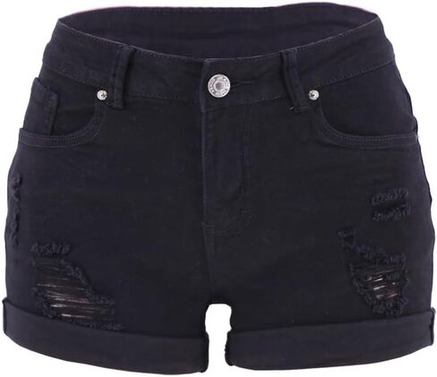 Womens Stretchy Denim Shorts Mid Rise Curvy Fit Folded Hem Jean Shorts in Saudi Arabia