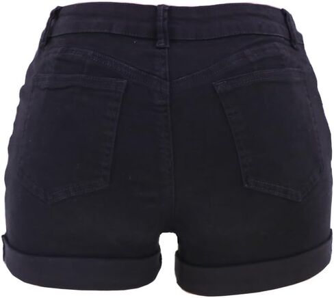 Womens Stretchy Denim Shorts Mid Rise Curvy Fit Folded Hem Jean Shorts in Saudi Arabia