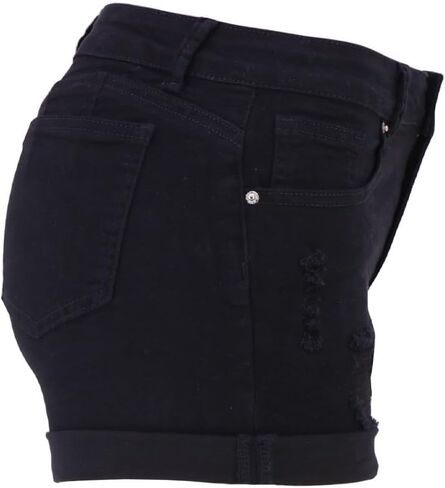 Womens Stretchy Denim Shorts Mid Rise Curvy Fit Folded Hem Jean Shorts in Saudi Arabia