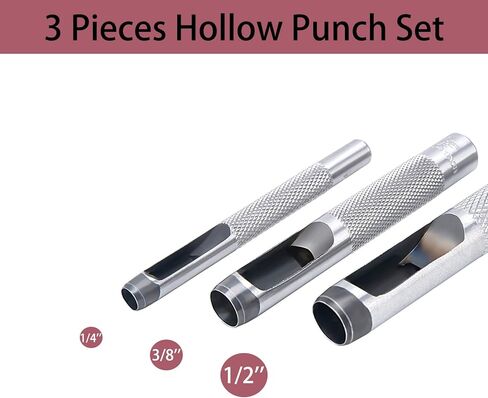 مجموعة أدوات ثقب الجلود المجوفة المصنوعة من الفولاذ، مجموعة مكونة من 3 قطع (1/4، 3/8، 1/2 بوصة) هي ملحق أصلي لمجموعة أدوات ASDFGHT جروميت in Kuwait