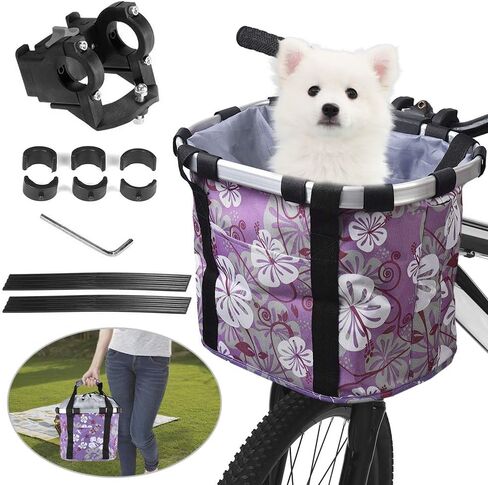 Lixada Bike Basket, Small Pet Cat Dog Carrier Bicycle Handlebar Front Basket Folding Detachable Removable Easy Install Quick Released Picnic Shopping Bag, Max. Bearing: 11lbs in Saudi Arabia