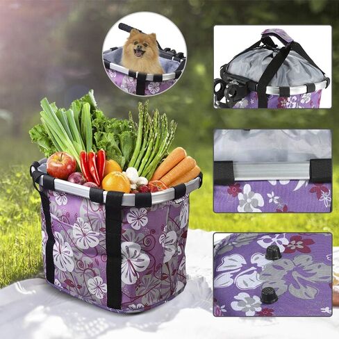 Lixada Bike Basket, Small Pet Cat Dog Carrier Bicycle Handlebar Front Basket Folding Detachable Removable Easy Install Quick Released Picnic Shopping Bag, Max. Bearing: 11lbs in Saudi Arabia