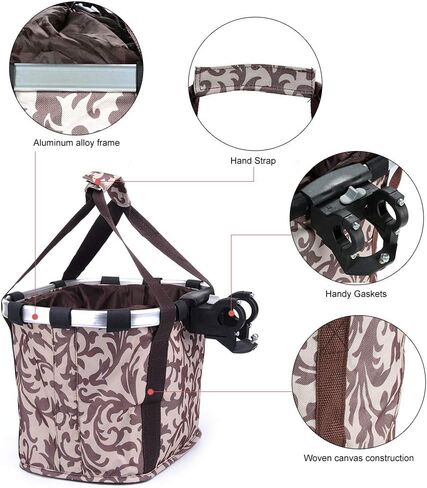 Lixada Bike Basket, Small Pet Cat Dog Carrier Bicycle Handlebar Front Basket Folding Detachable Removable Easy Install Quick Released Picnic Shopping Bag, Max. Bearing: 11lbs in Saudi Arabia