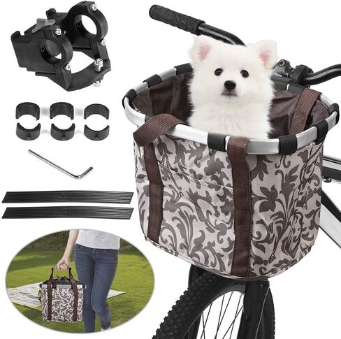 Lixada Bike Basket, Small Pet Cat Dog Carrier Bicycle Handlebar Front Basket Folding Detachable Removable Easy Install Quick Released Picnic Shopping Bag, Max. Bearing: 11lbs in Saudi Arabia