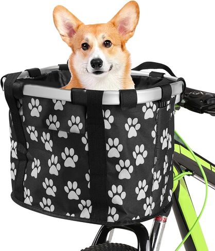 Lixada Bike Basket, Small Pet Cat Dog Carrier Bicycle Handlebar Front Basket Folding Detachable Removable Easy Install Quick Released Picnic Shopping Bag, Max. Bearing: 11lbs in Saudi Arabia