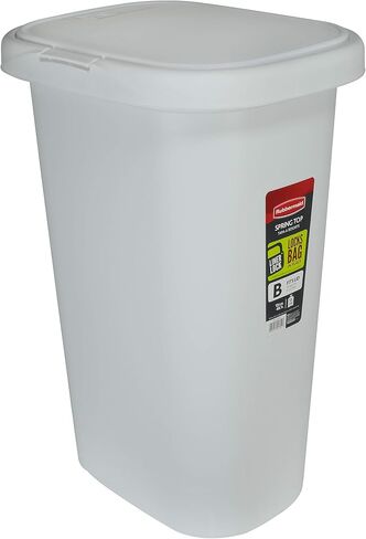 Rubbermaid Spring Top Kitchen Bathroom Trash Can with Lid, 13-Gallon, White, Plastic Garbage Bin/Wastebasket for Home/Kitchen/Bathroom/Garage in Kuwait
