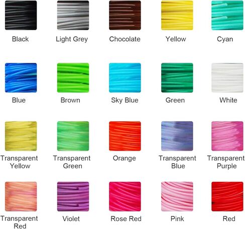 عبوات خيوط PLA لقلم ثلاثي الأبعاد بـ 20 لونًا، 10 أقدام لكل لون، إجمالي مواد طباعة ثلاثية الأبعاد بطول 200 قدم من TTYT3D، دعم لجميع الطابعات ثلاثية الأبعاد مقاس 1.75 مم / قلم ثلاثي الأبعاد، لا يدعم قلم 3Doodler in Kuwait