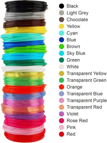 عبوات خيوط PLA لقلم ثلاثي الأبعاد بـ 20 لونًا، 10 أقدام لكل لون، إجمالي مواد طباعة ثلاثية الأبعاد بطول 200 قدم من TTYT3D، دعم لجميع الطابعات ثلاثية الأبعاد مقاس 1.75 مم / قلم ثلاثي الأبعاد، لا يدعم قلم 3Doodler in Kuwait