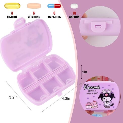 Kawaii Pill Case Purple Pill Box,6 Compartments Cute Pill Container Portable Daily Pill Case to Hold Vitamins,Cod Liver Oil,Supplements,Cartoon Compact Pill Organizer for Office Travel in Saudi Arabia