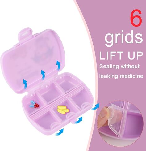 Kawaii Pill Case Purple Pill Box,6 Compartments Cute Pill Container Portable Daily Pill Case to Hold Vitamins,Cod Liver Oil,Supplements,Cartoon Compact Pill Organizer for Office Travel in Saudi Arabia