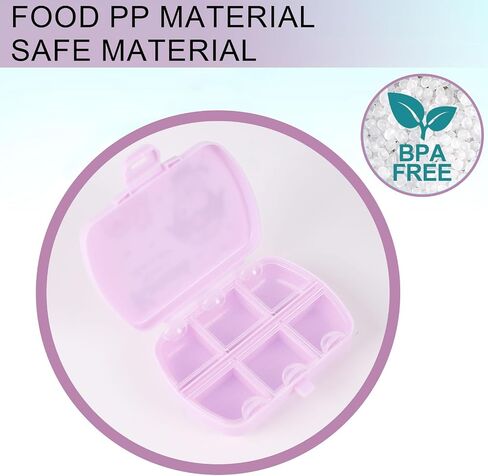 Kawaii Pill Case Purple Pill Box,6 Compartments Cute Pill Container Portable Daily Pill Case to Hold Vitamins,Cod Liver Oil,Supplements,Cartoon Compact Pill Organizer for Office Travel in Saudi Arabia
