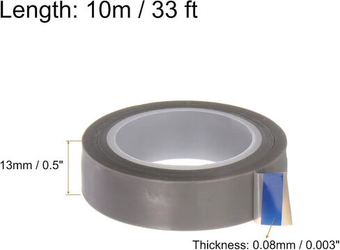بكرة شريط فيلم PTFE، شريط درجة حرارة عالية 0.5 بوصة × 33 قدم، سمك 0.08 مم مع لاصق جانب واحد لآلة سد الفراغ، سدادات يدوية، رمادي in Saudi Arabia