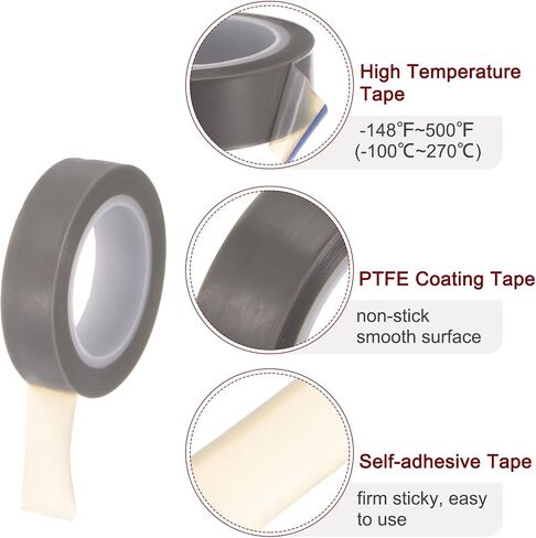 بكرة شريط فيلم PTFE، شريط درجة حرارة عالية 0.5 بوصة × 33 قدم، سمك 0.08 مم مع لاصق جانب واحد لآلة سد الفراغ، سدادات يدوية، رمادي in Saudi Arabia
