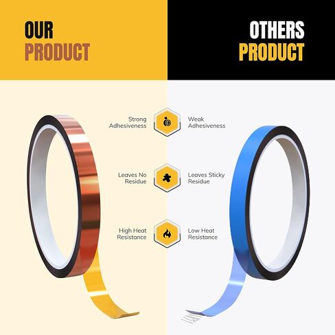 4 Roll - 10mm x 33m (108ft) SAMKARIM Heat Resistant Transfer Tape for Sublimation - Leaves No-Mark or Residue, Strong Adhesive Kapton Tape Perfect for Heat Press, 3D Printer, Soldering, and PCB Boards in Saudi Arabia
