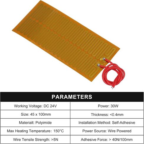6pcs Film Heater Plate Adhesive Pad 24V 30W 45mmx100mm PI Heating Elements Film Strip Heater Adhesive Polyimide Heater Plate in Saudi Arabia