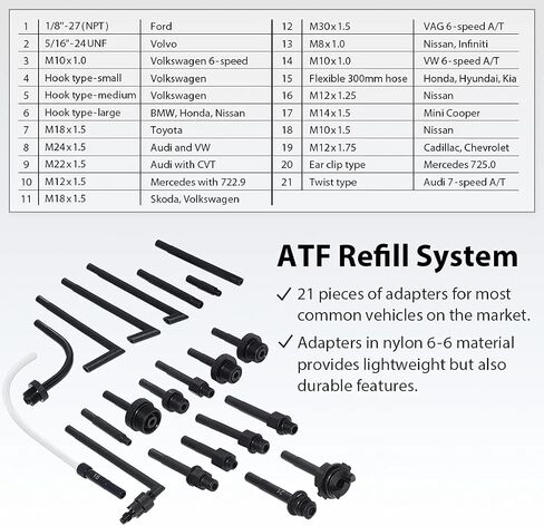 مضخة سائل ناقل حركة أوتوماتيكي سعة 12.5 لتر من FIRSTINFO A1139HNUS لنظام حشو ATF مع 21 قطعة من محولات تعبئة تايوان-ATF، تشغيل هوائي ويدوي لإعادة التعبئة in Saudi Arabia