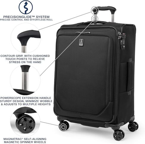 Travelpro Crew Classic Lightweight Softside Expandable Checked Luggage, 8 Wheel Spinner Suitcase, TSA Lock, Men and Women, Checked Medium 25-Inch, Black in Saudi Arabia