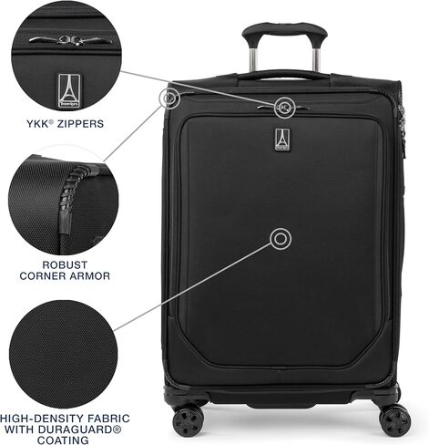 Travelpro Crew Classic Lightweight Softside Expandable Checked Luggage, 8 Wheel Spinner Suitcase, TSA Lock, Men and Women, Checked Medium 25-Inch, Black in Saudi Arabia