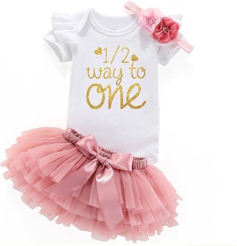 Half Way To One Half Birthday 6 Month Birthday Baby Girl Outfit Half Year Tutu Clothes in Saudi Arabia