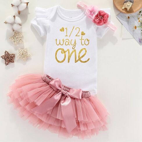 Half Way To One Half Birthday 6 Month Birthday Baby Girl Outfit Half Year Tutu Clothes in Saudi Arabia