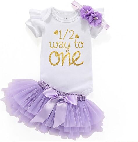 Half Way To One Half Birthday 6 Month Birthday Baby Girl Outfit Half Year Tutu Clothes in Saudi Arabia