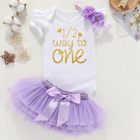 Half Way To One Half Birthday 6 Month Birthday Baby Girl Outfit Half Year Tutu Clothes in Saudi Arabia