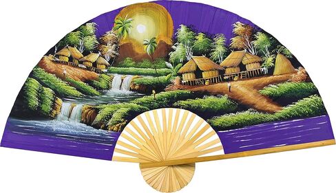 Golden Village Folding Wall Fan Hand-painted Wall Decor Art (60 inch wide) in Kuwait