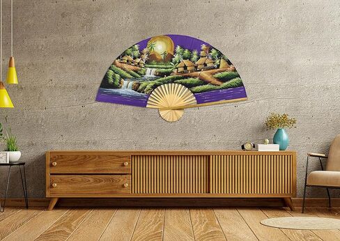 Golden Village Folding Wall Fan Hand-painted Wall Decor Art (60 inch wide) in Kuwait