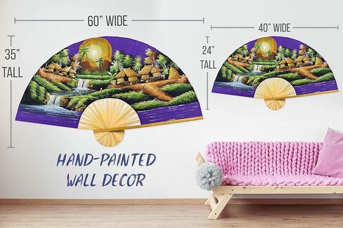 Golden Village Folding Wall Fan Hand-painted Wall Decor Art (60 inch wide) in Kuwait