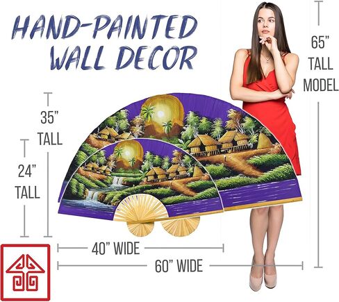 Golden Village Folding Wall Fan Hand-painted Wall Decor Art (60 inch wide) in Kuwait