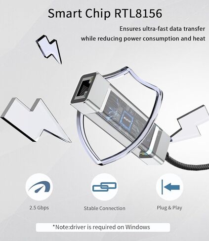 محول USB C إلى إيثرنت 2.5 جيجا، محول شبكة USB من الألومنيوم من النوع C 3.1 إلى RJ45 Gigabit LAN (متوافق مع Thunderbolt 3) لأجهزة MacBook Pro/Air وiPad Pro وiPhone 15 Series والكمبيوتر المحمول والمزيد in Kuwait