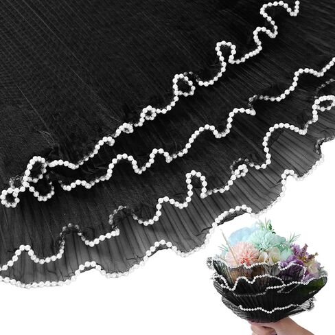 3 Pack Pearl Edge Bouquet Packaging Paper, Korean Flower Wrapping Mesh Paper Floral Net Yarn Wrinkle Waves Paper for Mother's Day Wedding Anniversary Birthday Florist Supplies 4.37 Yards (Pink) in Kuwait