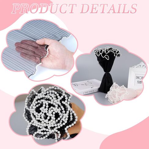 3 Pack Pearl Edge Bouquet Packaging Paper, Korean Flower Wrapping Mesh Paper Floral Net Yarn Wrinkle Waves Paper for Mother's Day Wedding Anniversary Birthday Florist Supplies 4.37 Yards (Pink) in Kuwait