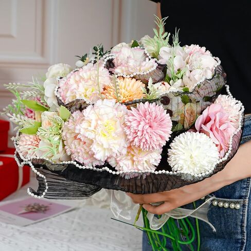 3 Pack Pearl Edge Bouquet Packaging Paper, Korean Flower Wrapping Mesh Paper Floral Net Yarn Wrinkle Waves Paper for Mother's Day Wedding Anniversary Birthday Florist Supplies 4.37 Yards (Pink) in Kuwait